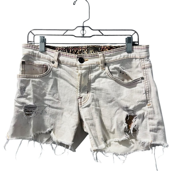 Rich & Skinny Off White Distressed Paint Splattered Shorts Size 27 Cheetah USA - Picture 1 of 8